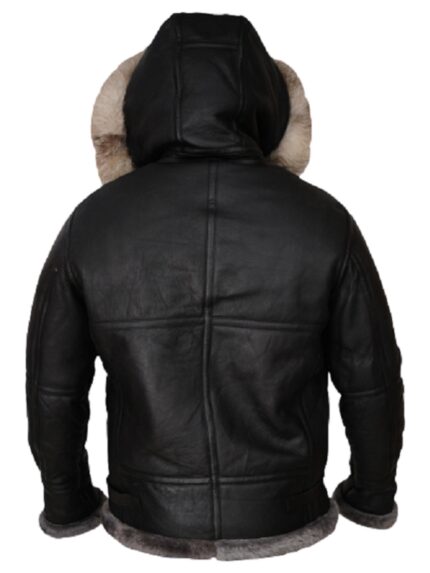 Black Fur Shearling Hooded Leather Jacket