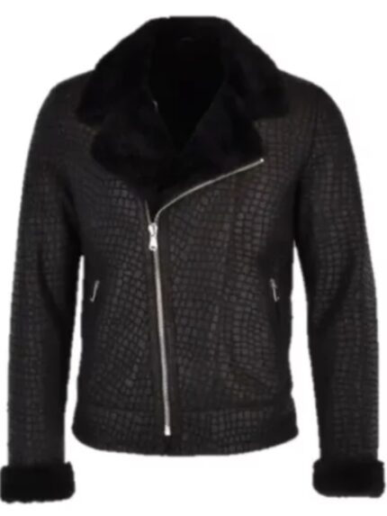 Black Snake Pattern Fur Collar Jacket