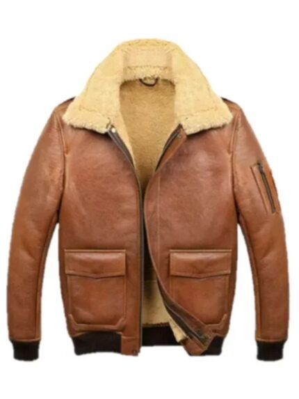 Brown Shearling SF Bomber Leather Jacket