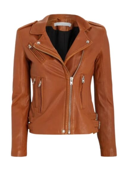 Women Mel Bayani Brown Biker Leather Jacket