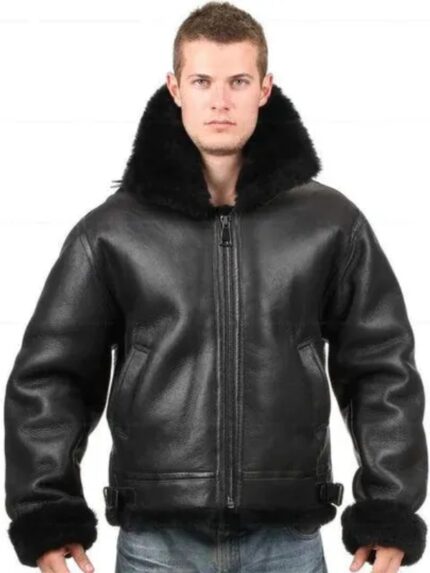 B3 Aviator Fur Collar Black Leather Jacket
