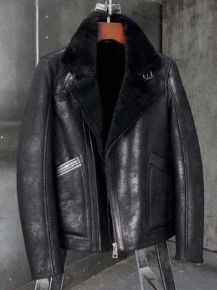 Black Distressed Fur Shearling Jacket
