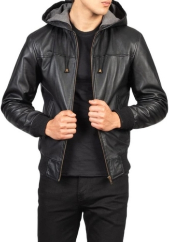 Hooded Mens Leather Jacket Outfit